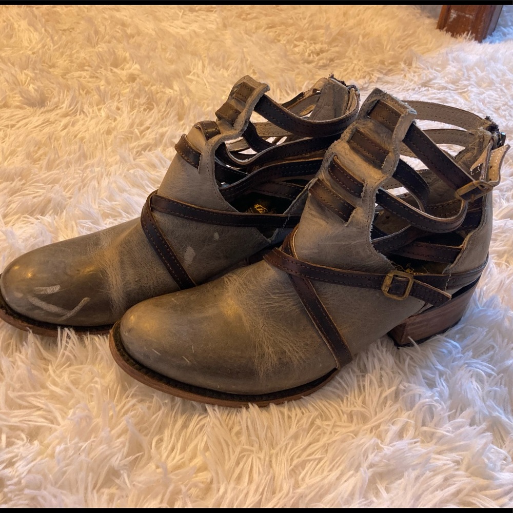 Freebird by Steven Gray Leather Cutout Ankle Booties